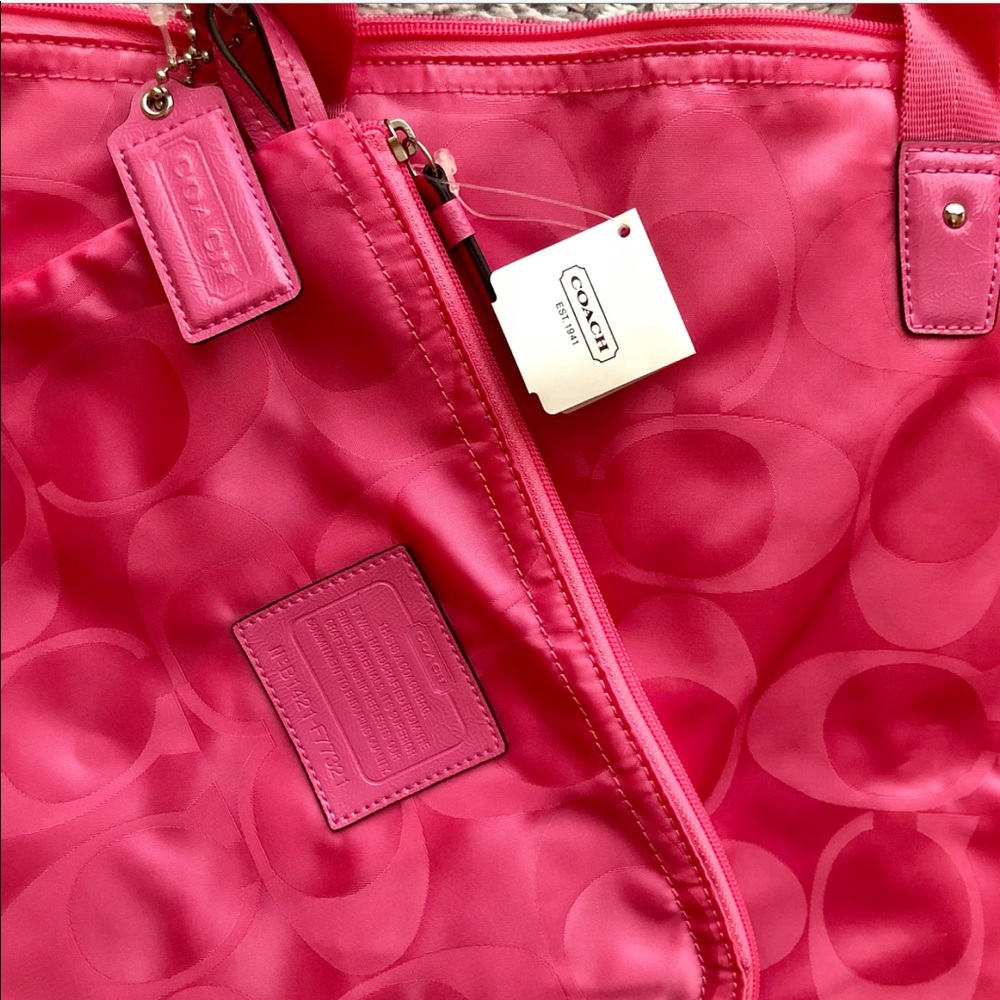 Coach Pink Nylon Weekender Tote Bag